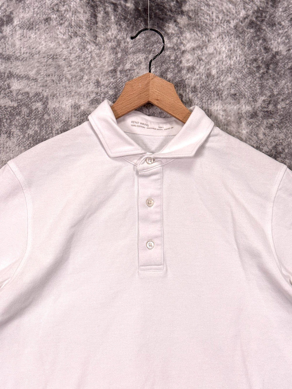 Kent Wang Polo Shirt Large Mens Slim Fit 100% Cotton Pique White